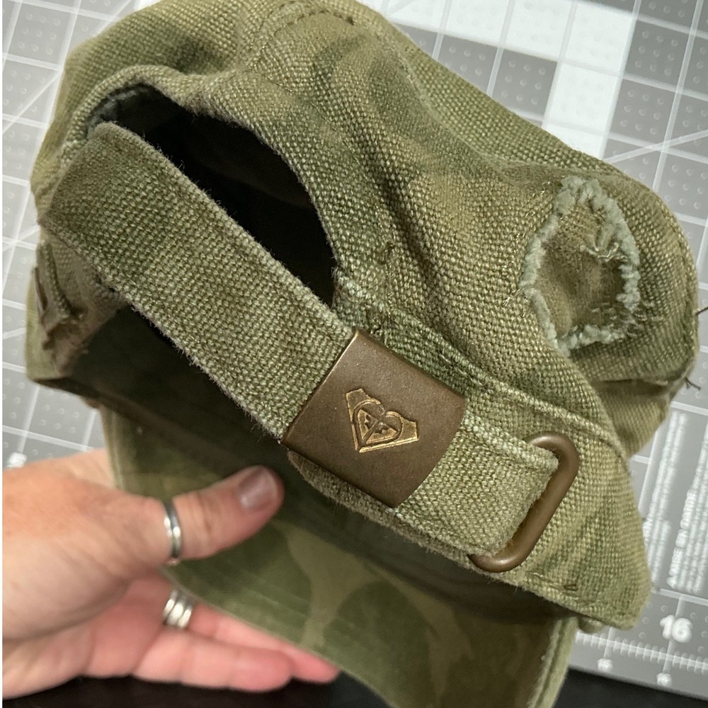 Roxy Green Camo Cadet Hat Military Style Canvas Cap Distressed Y2K Adjustable - Picture 7 of 11